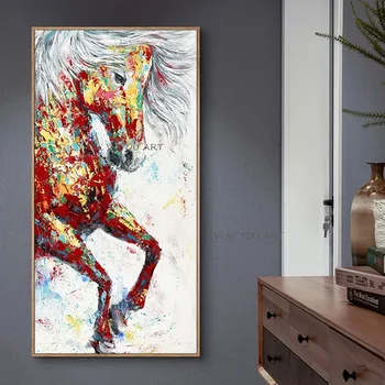100% תקציר עבודת יד מודרני, בד על שמן סכין סוסים 3D חיות הציור הביתה הסלון תפאורה קיר אמנות
