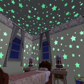 100Pcs זוהר מדבקות קיר זוהר בחושך כוכבים מדבקות לילדים התינוק חדרים ניאון צבעוני לחדר בבית עיצוב מדבקות