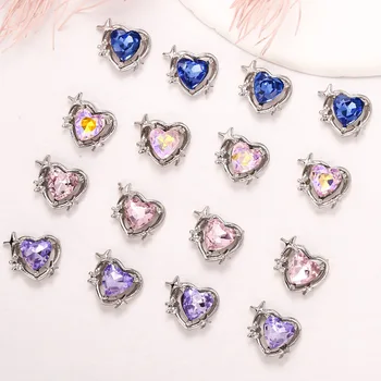 10Pcs יוקרה הלב אמנות ציפורן קסמי סגסוגת תכשיטים כוכבים LoveNail Rhinestones קישוט 3D זירקון מסמר גבישי יהלומים Decors
