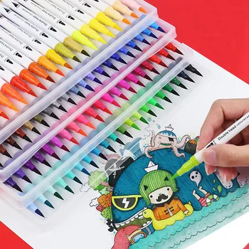 12-120pcs אמנות בצבעי מים סמנים מברשת עט כפולה טיפ Fineliner ציור קליגרפיה ציור בצבעים להגדיר HighlighterArt אספקה