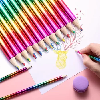 12 חבילות של 4 צבעי הקשת עיפרון ילדים Creative DIY צייר גרפיטי שיפוע עץ מברשת אמנות כתיבה