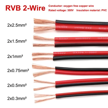 1M RVB 2-kawat טלוויזיה בכבלים listrik untai 0.3/0.5/0.75/1/1.5/2.5mm2 טלוויזיה בכבלים listrik garis kendaraan טלוויזיה בכבלים מובייל kembar datar merah/חיתם