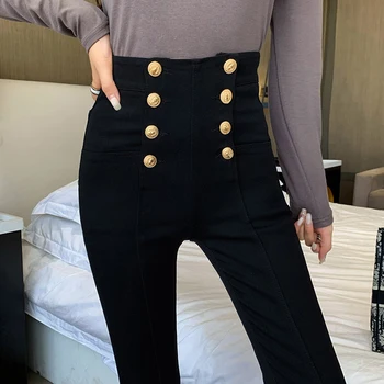2023 אביב נשים, אופנה כפול בעלות גבוהה המותניים סלים מקרית עיפרון מכנסיים נשים וינטאג', כל-התאמה רזה למתוח את המכנסיים.