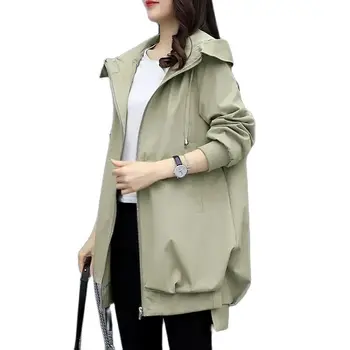 2023 האביב והסתיו של נשים קוריאני סגנון מעיל עם ברדס גרייס משוחררת אמצע אורך המעיל בתוספת גודל להתחמם מעיל החורף