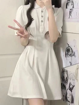 2023 הספר הלבן Kawaii פולו שמלה רכה בנות מתוק אביזרי סגנון רקמה גלישה שרוול קצר שמלות קוריאנית חדשה ההגירה