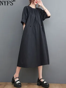 2023 הקיץ החדש של המשרד הגברת אישה השמלה Vestidos החלוק Elbise חופשי בתוספת גודל אופי מוצק קצר שרוול ארוך שמלה