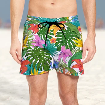 2023 הקיץ של גברים חמניות תבנית חוף 3D מכנסיים אופנתיים ונוחים מהיר ייבוש נופש טרופי ג ' ונגל בסגנון קצרים.