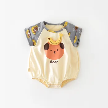 2023 הקיץ תינוק בגד בנים קריקטורה דוב חתיכה אחת בגדים בננה שרוול קצר טלאים לתינוק ילדה סרבל תינוק בגדים