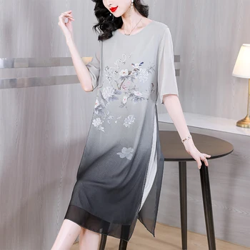 2023 חדש אופנה טמפרמנט משי שיפור cheongsam חופשי השמלה דאם מזג אמא שמלה