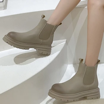 2023 חמה למכירה נעלי נשים חורף להחליק על אמצע שוק מגפי נשים צבעים מעורבים עגול הבוהן אמצע העקב עמיד למים מגפי האופנה