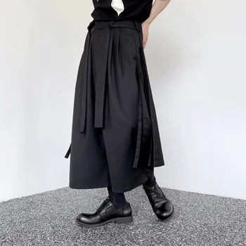 2023 קיץ שני כפול-עיצוב אופנה יפנית רחב הרגל המכנסיים סרטים היפ הופ Pantskirt אופנת רחוב לגברים נשים