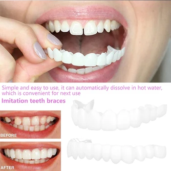 2Pcs/Set השיניים העליונות השיניים התחתונות סיליקון שיניים הלבנת שיניים לכסות שיניים גשר בשיניים סימולציה שיניים תותבות תיבה עם חיוך מושלם חדשים