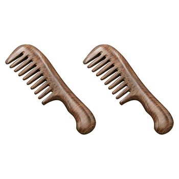 2X אלמוג רחב שן לסרק שיער מתולתל נייד גס שיני מסרק מעץ השיער עיסוי כלי גס