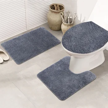 3 חתיכות השירותים שלושה חלקים החלקה מחצלת שירותים סופג להגדיר האמבטיה שטיח אמבטיה חדר אמבטיה מוצק צבע מיקרופייבר האמבטיה שטיח