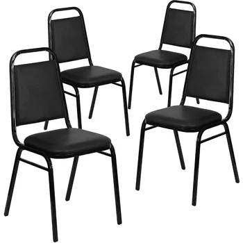 4 Pack הרקולס סדרה טרפז חזרה לערום אירועים כיסא שחור ויניל - מסגרת שחורה מבטא כסאות סלון