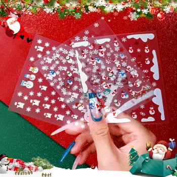 4 גיליונות חג המולד נייל ארט מדבקות 3D פתית שלג עצמית דבק ציפורניים מדבקות עץ בל עיצובים מדבקות ציפורניים אספקת Fingern