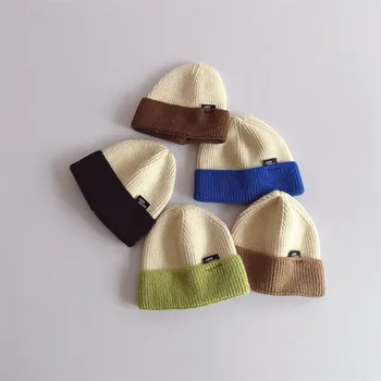 44-48cm 2023 הילדים החדשים כובע סרוג סתיו/חורף לתינוק/פעוט 6-12 חודשים רטרו בצבע חם סוודר כובע תינוק כובעים