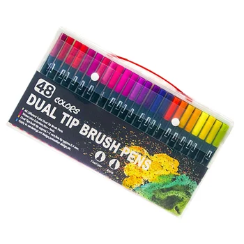 48 צבעים פעמיים הסתיימו סמן צבעי מים עט בטוח & ריח טושים עטים לצביעה אספקה & אספקה מלאכה