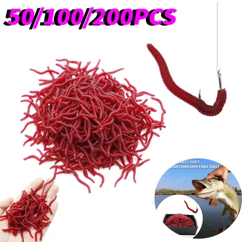 50-200PCS מציאותי סיליקון אדום תולעת רכה לפתות תולעת מלאכותי מגומי פיתיונות שרימפס טעם תוסף בס קרפיון להתמודד עם