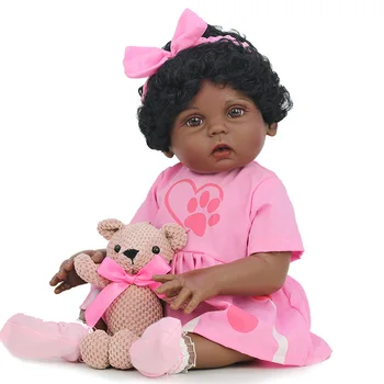 53CM עור שחור ביבי מחדש פעוטה בובה מציאותי מגע אמיתי אפרו-אמריקאי התינוק יכול לשתות להשתין.