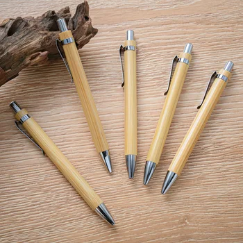 5Pcs Bamboo Pen עץ במבוק עט כדורי 1.0 מ 