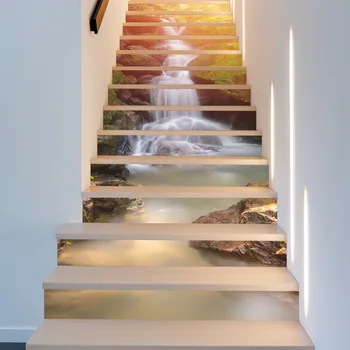 6/13PCS שמש נופל נוף 3D מדבקת קיר מדרגות המדבקה המדרגות שיפוץ טפט לקלף & מקל נשלף PVC ציור 18x100cm