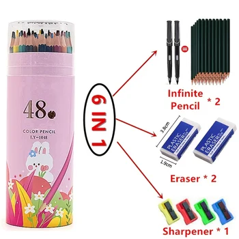6 ב 1 צבע העיפרון אינסופי עיפרון להגדיר 2023 Kawaii קוריאנית מכשירי כתיבה לבית הספר ציוד אמנות לילדים ציור אמנות צבע העט.