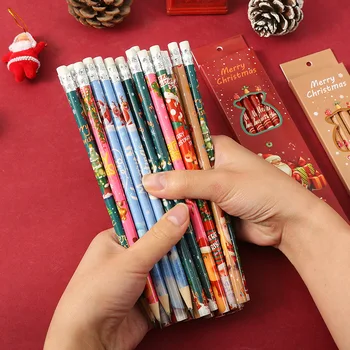 6Pcs חג המולד עץ עופרת להגדיר קריקטורה עפרונות לילדים נייר ציור ציור כלי תלמידים ציוד לבית הספר
