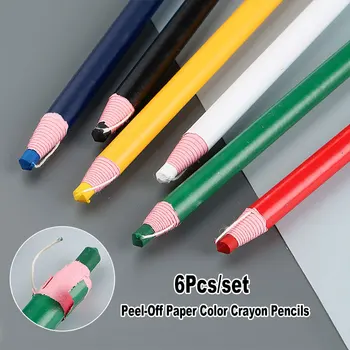 6Pcs להגדיר Peel-Off גליל נייר צבע עפרון עפרונות ציור סימון על בד עור מתכת, זכוכית, עץ, קרמיקה קו מיצוב