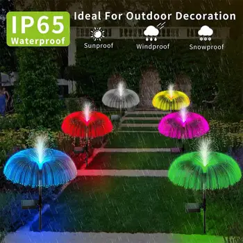 7Colors LED סולארית דשא אור חיצוני מדוזה סיבים אופטיים תאורה פלדה אל חלד עמיד למים פטיו קישוט הגן נוף