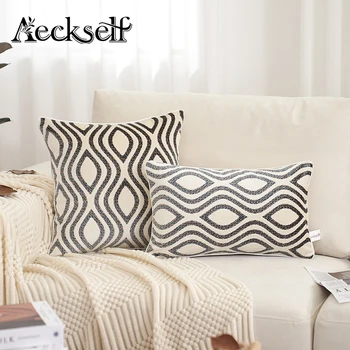 Aeckself יוקרה לבן שחור גל פסים לחתוך קטיפה כיסוי עיצוב הבית לזרוק מקרה כרית מבד על הספה בחדר השינה