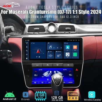 AuCar 12.3 אינץ ' טסלה סגנון רדיו במכונית אנדרואיד 12 ניווט GPS ראש יחידת מזראטי Granturismo (07-17) 1:1 סגנון 2024