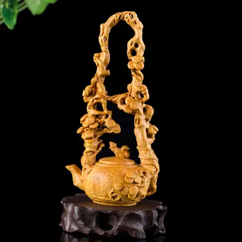 CCZHIDAO עץ סנאי צלמיות קומקום סיני חיה מלאכה עץ קישוט פנג שואי עושר גילוף פסלים הביתה