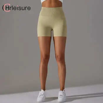 CHRLEISURE חלקה ספורט נשים מכנסיים קצרים אפרסק הישבן טייץ גבוהה המותניים ספורט קצרים מוצק מכנסי ריצה אימון כושר קצרים.