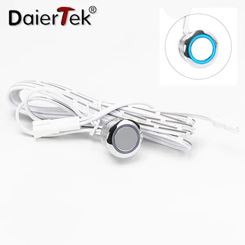 DaierTek 19MM מגע מתג האור 12V LED רצועה החלפת כפתור כיבוי דימר חיישן מגע Stepless עמעום עם טבעת כחולה.