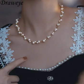 Draweye מים מתוקים פניני המחרוזת עבור נשים אלגנטי אופנה קוריאנית תכשיטים וינטאג ' משתה החתונה Collares פארא Mujer