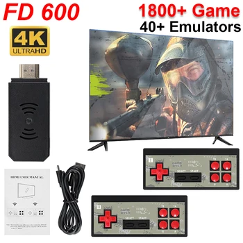 FD 600 משחק וידאו מקל 4K 40+ אמולטורים-HDMI תואם מיני קונסולת משחק כפול Wireless Gamepad 1800+משחקי כף יד שחקן משחק