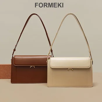 Formeki אמיתית תיק עור לנשים 2023 מוצק צבע תוספות אופנה כתף תיק מרובע באיכות גבוהה תמציתי Crossbody תיק