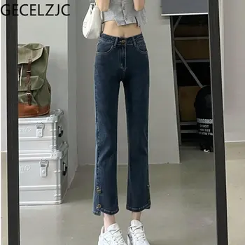 GECELZJC נשים ג ' ינס Japanes סגנון Pantalon פאטאל משרד ליידי ישר רוכסנים האביב החדש גבוה Waisted מכנסיים נקבה G1279