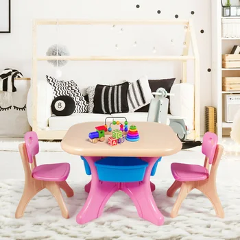 Gymax האופנה פלסטיק ילדים ילדים השולחן & הכיסא סט 3 PC לשחק רהיטים ילד הכיסא שולחן וכיסאות להגדיר