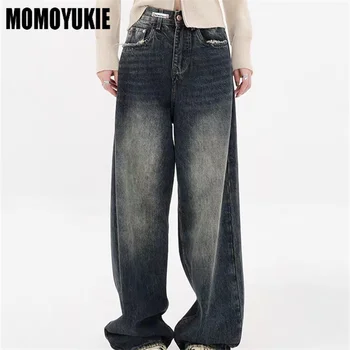 Harajuku נשים גבוהה המותניים ג 'ינס רופף רחב הרגל ישרה רופף ג' ינס מכנסיים Y2K מכנסי ה 
