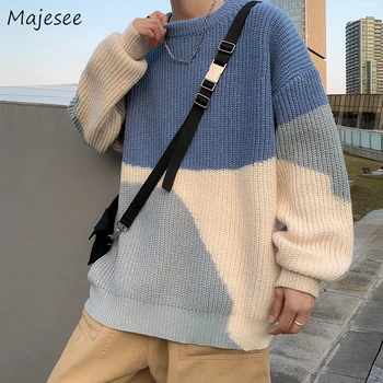 Harajuku סוודר Pullovers גברים יוניסקס באגי 3-צבע טלאים וינטג קוריאנית בגדי אופנה לסרוג תלמיד פנאי כל התאמה חדשה