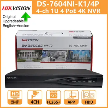 Hikvision 4K NVR 4CH DS-7604NI-K1/4P רשת Vedio מקליט 4 יציאות PoE מצלמת טלוויזיה במעגל סגור מקליט מוטבע Plug Play המקורי לשדרג