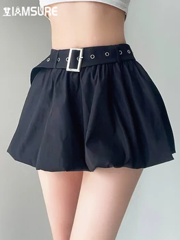 IAMSURE אביזרי בסגנון בסיסי מוצק קו עם קפלים חצאית עם Sashes רזה גבוהה עם קו מותן חצאיות מיני נשים 2023 את הקיץ אופנה ליידי