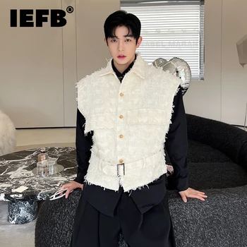 IEFB ציציות הז 'קט מגמה קוריאני סגנון נישה עיצוב אפוד אופנה ז' קט ללא שרוולים גופיות אישיות בגדי גברים 9C2125