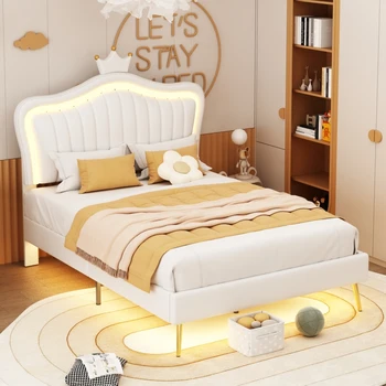 LED בגודל מלא,מיטה מרופדים מלא מסגרת מיטה עם נורות LED,מודרני מרופדים הנסיכה למיטה עם כתר המיטה,נוער, ילדים לישון