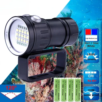 LED פנס צלילה 20000Lumens 6 x XHP70 תאורה מתחת למים 100 מ ' עמיד למים טקטי לפיד עבור צילום וידאו מלא אור