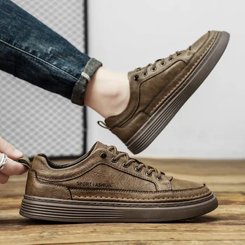 LeisureWalk גברים SneakersNon-סליפ מקרית נעלי עור עסקי זכר נעלי סקייט תכליתי Vulcanize הנעלה WalkingShoes38-45