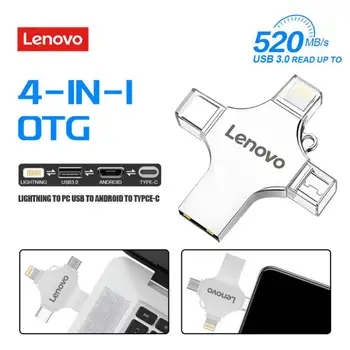 Lenovo כונן הבזק מסוג USB סוג אנדרואיד-C USB 4-IN-1 OTG כונן העט במהירות גבוהה 520mb/s, המסתובב USB3.0 U דיסק עבור הטלפון למחשב הרכב