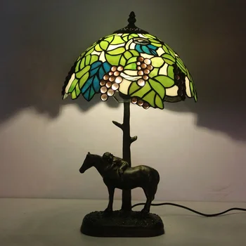 LongHuiJing טיפאני, מנורות שולחן ענבים ויטראז ' אהיל עומד מנורות עם שרף סוס נושאת ילד הבסיס